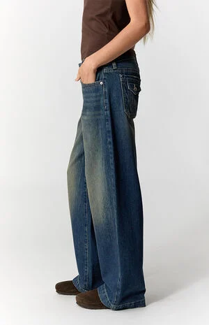 Kaia Ultimate Low Rise Baggy Jeans Button Pocket Tint Dark Blue image number 3