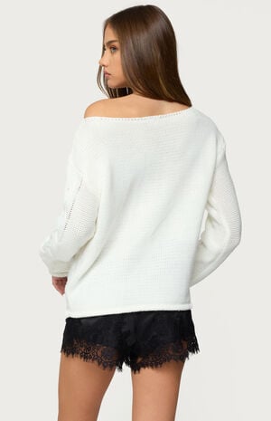 Nellie Off Shoulder Cable Knit Sweater image number 3