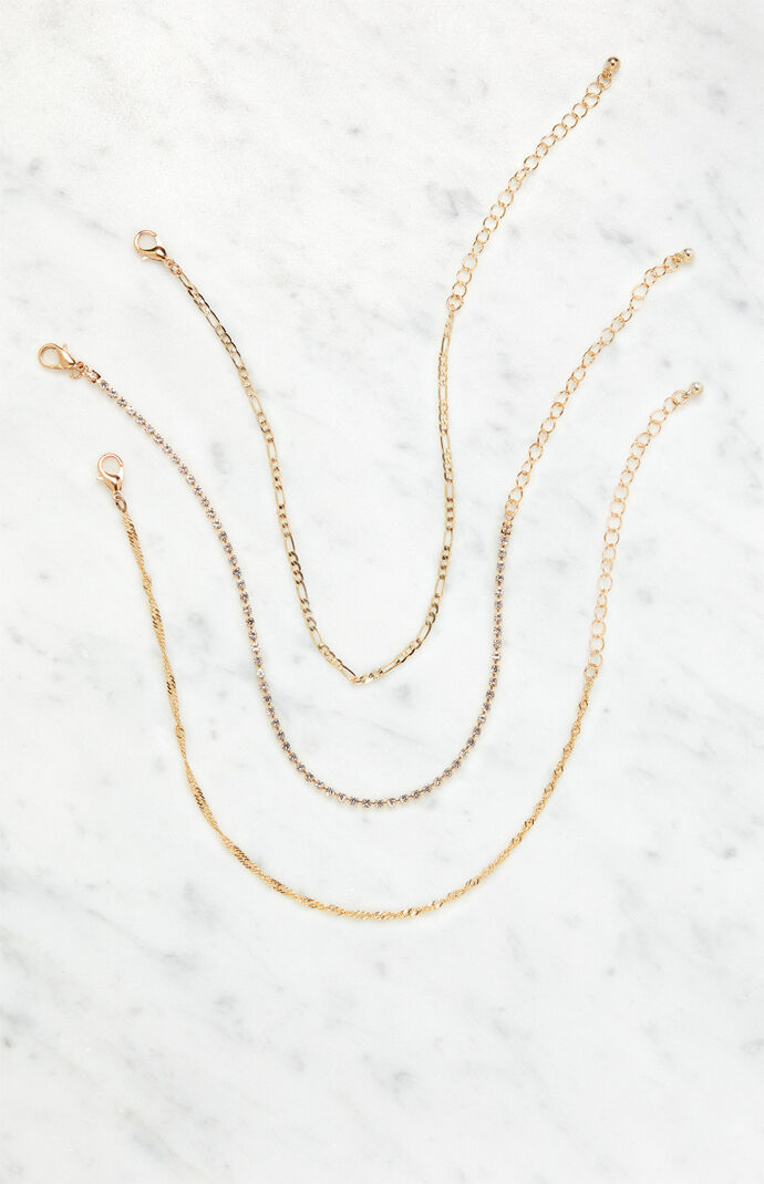 Three Pack Gold Chain Anklets