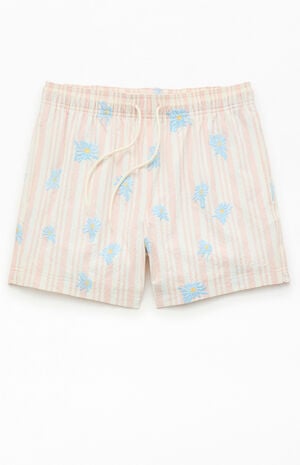 Muted Garden Striped Seersucker 4.5" Swim Trunks image number 1
