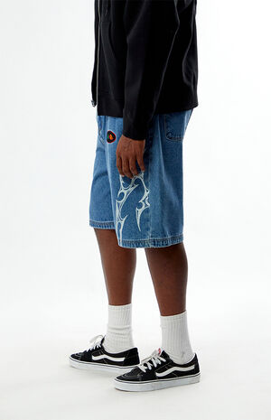Thorns Black Baggy Denim Shorts image number 3