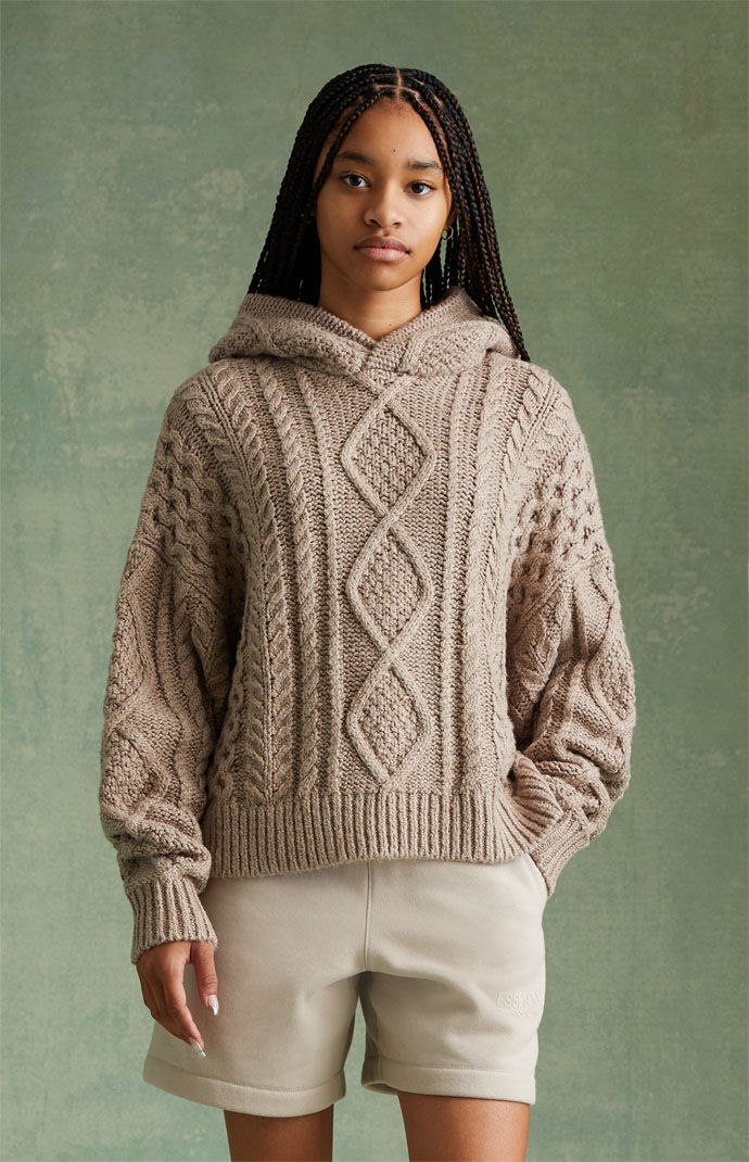 Kids Fear of God Essentials Core Heather Cable Knit Hoodie PacSun