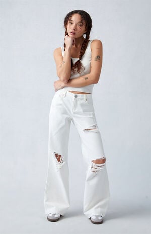 Eco White Ripped Low Rise Baggy Jeans