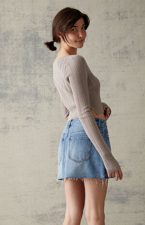 Asymmetrical Waistband Denim Mini Skirt image number 4