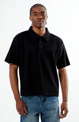 Black Ribbed Polo Shirt image number 1