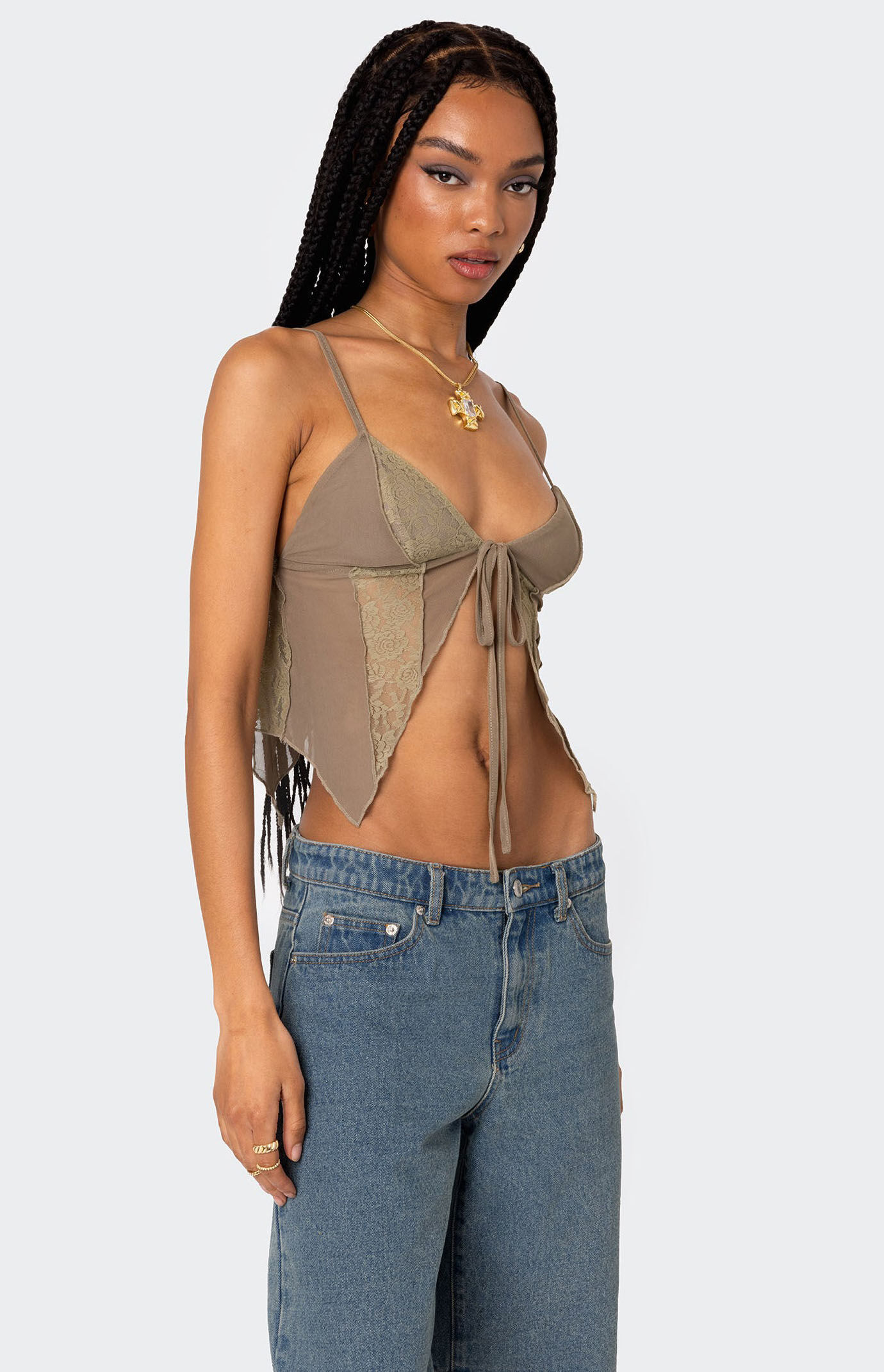 Edikted Patchwork Lacey Mesh Top | PacSun
