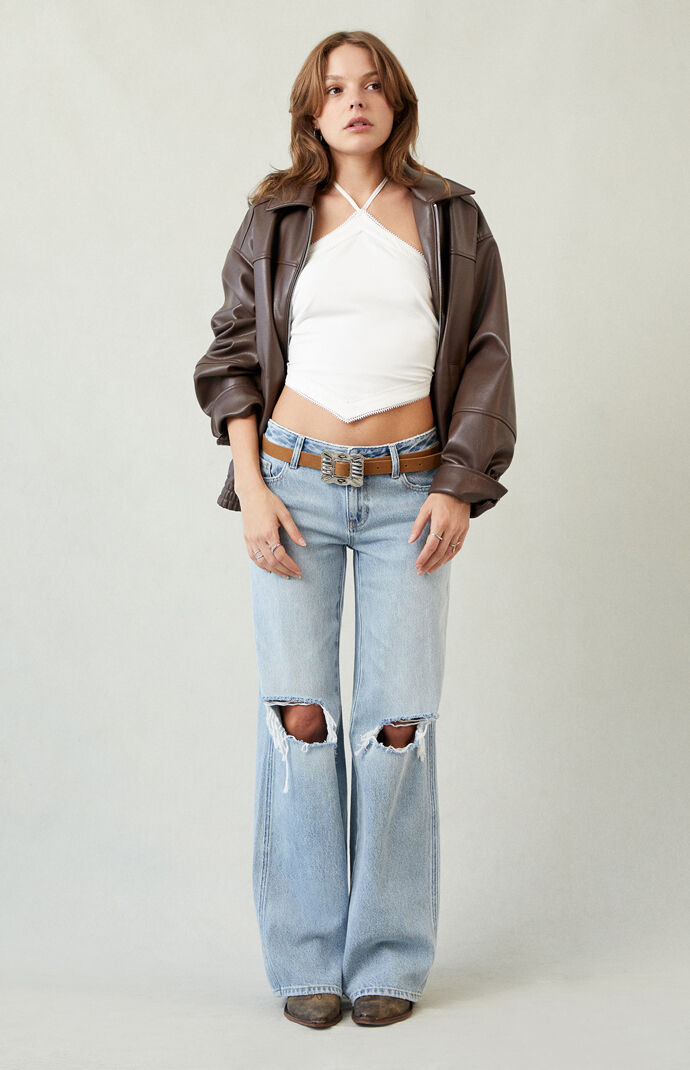 Pacsun Casey Low Rise Baggy Jeans Ripped Knee Light Indigo