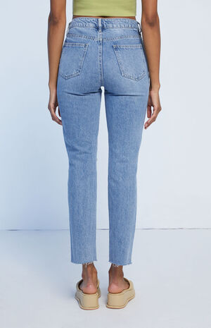 Eco Medium Blue Ripped Mom Jeans image number 4