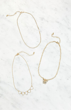 3 Pack Heart & Butterfly Chain Necklaces image number 1