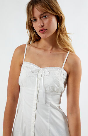 Button Eyelet Ruffle Bow Mini Dress image number 2