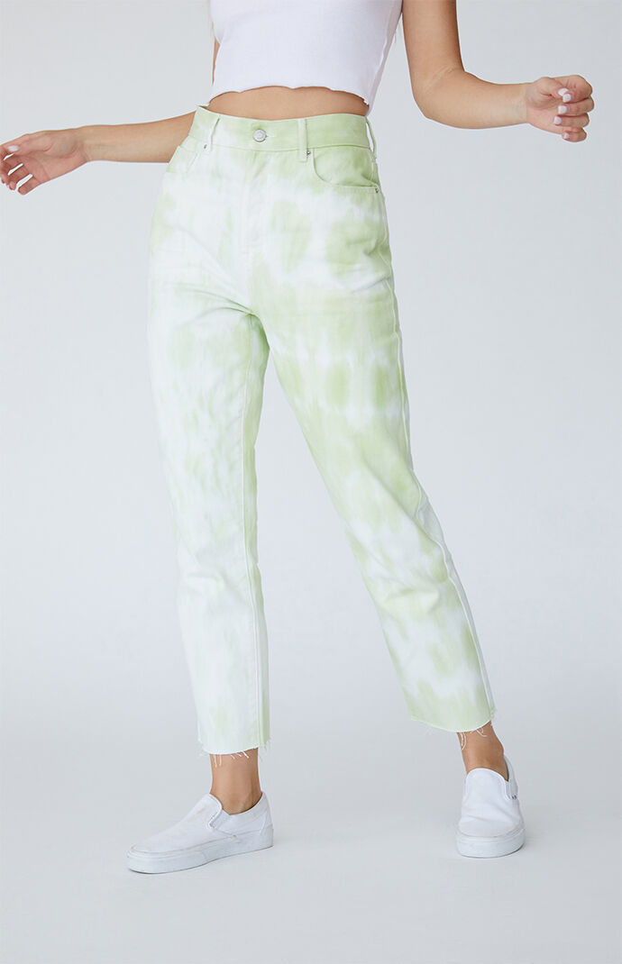Lime Tie Dye High Waisted Straight Leg Jeans