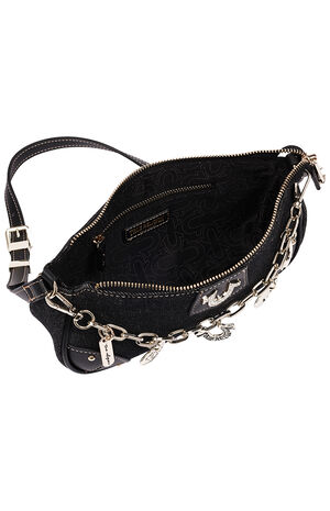 Black Horseshoe Chain Denim Shoulder Bag image number 6