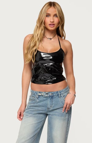 Vikki Vinyl Halter Top image number 1