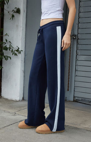 Blue Hilary Side Stripe Soft Yoga Baggy Sweatpants image number 3