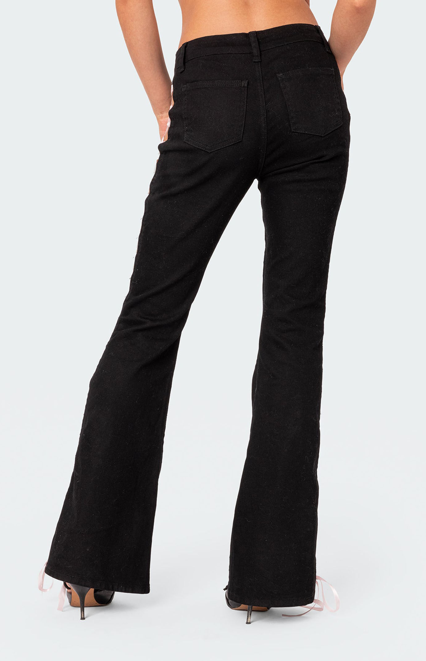 Edikted Satin Lace Up Flare Jeans | PacSun