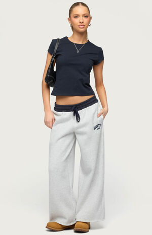 Petite Contrast Embroidered Sweatpants image number 5