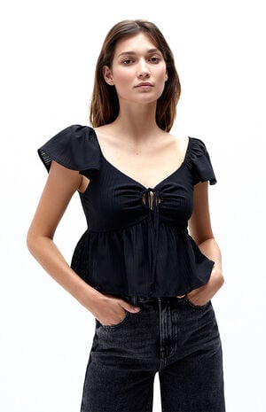 Short Sleeve Keyhole Babydoll Top image number 1