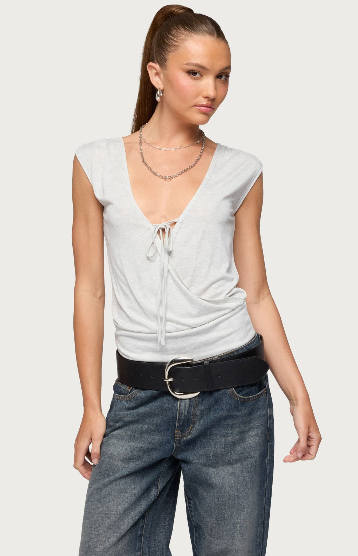 Edikted Front Tie Neck Wrap Top