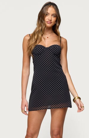 Polka Dot Cupped Chiffon Mini Dress image number 1