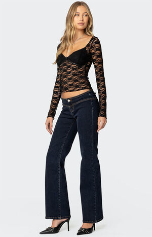 Ribbon Lace Up Low Rise Jeans image number 4
