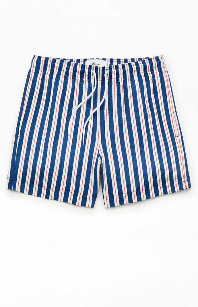 Pacsun Blue & Red Resort Striped 4.5" Swim Trunks