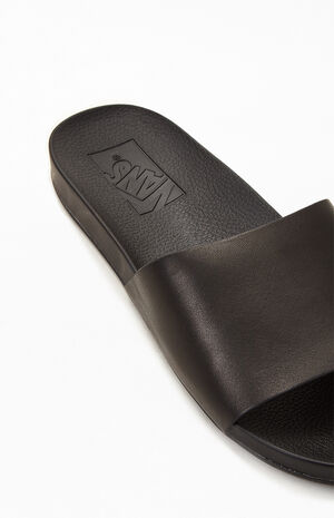 Women's Black Leather Decon Slide Sandals image number 6