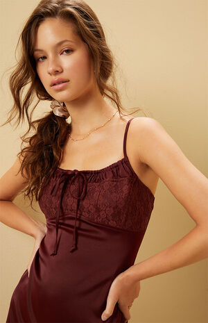 Satin Lace Bustier Mini Dress image number 2