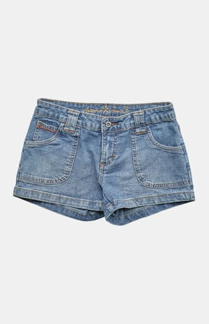 2000s Y2K Low Rise Micro Light Indigo Jean Shorts image number 1