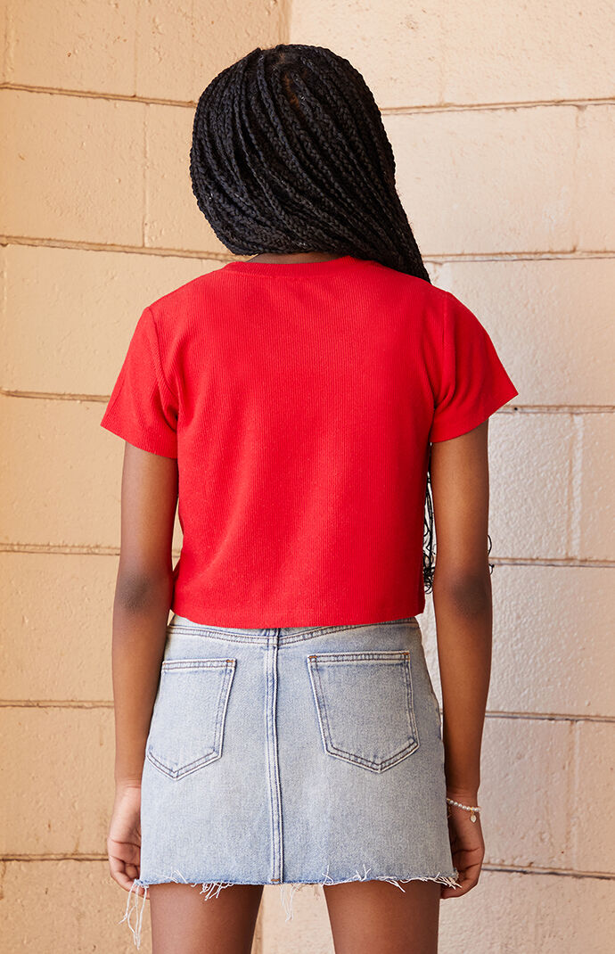 ショートパンツ [MATINKIM]cut line point denim shorts in red MATIN KIM CUT LINE POINT DENIM SHORTS IN RED – SeoulSeoul