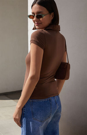 Brown Short Sleeve Polo Top image number 3
