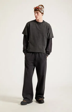Black Wash Baggy Sweatpants image number 6