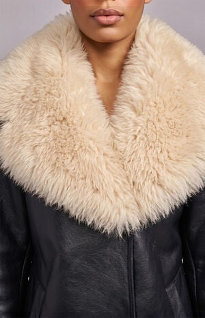 Fluffy Black Faux Fur Trench Coat image number 5