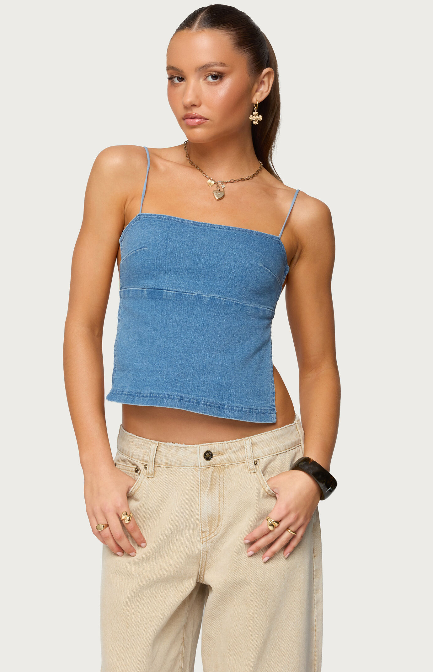 Edikted Conley Backless Denim Top