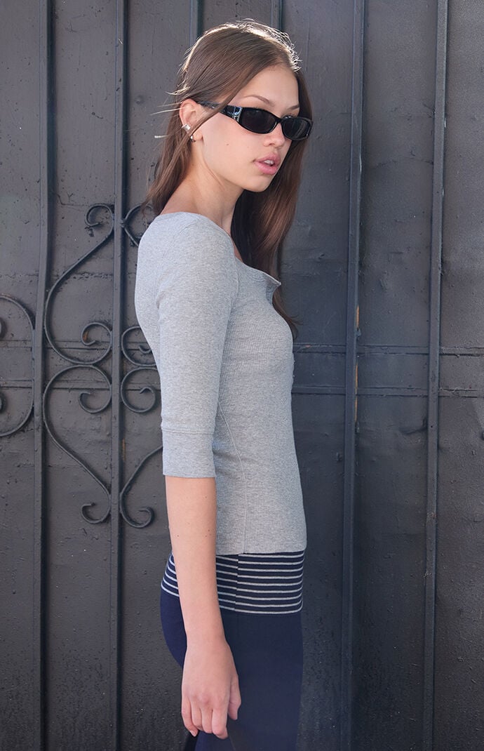 John Galt Melange Henley Quarter Sleeve Top