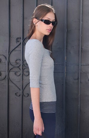 Melange Henley Quarter Sleeve Top image number 3