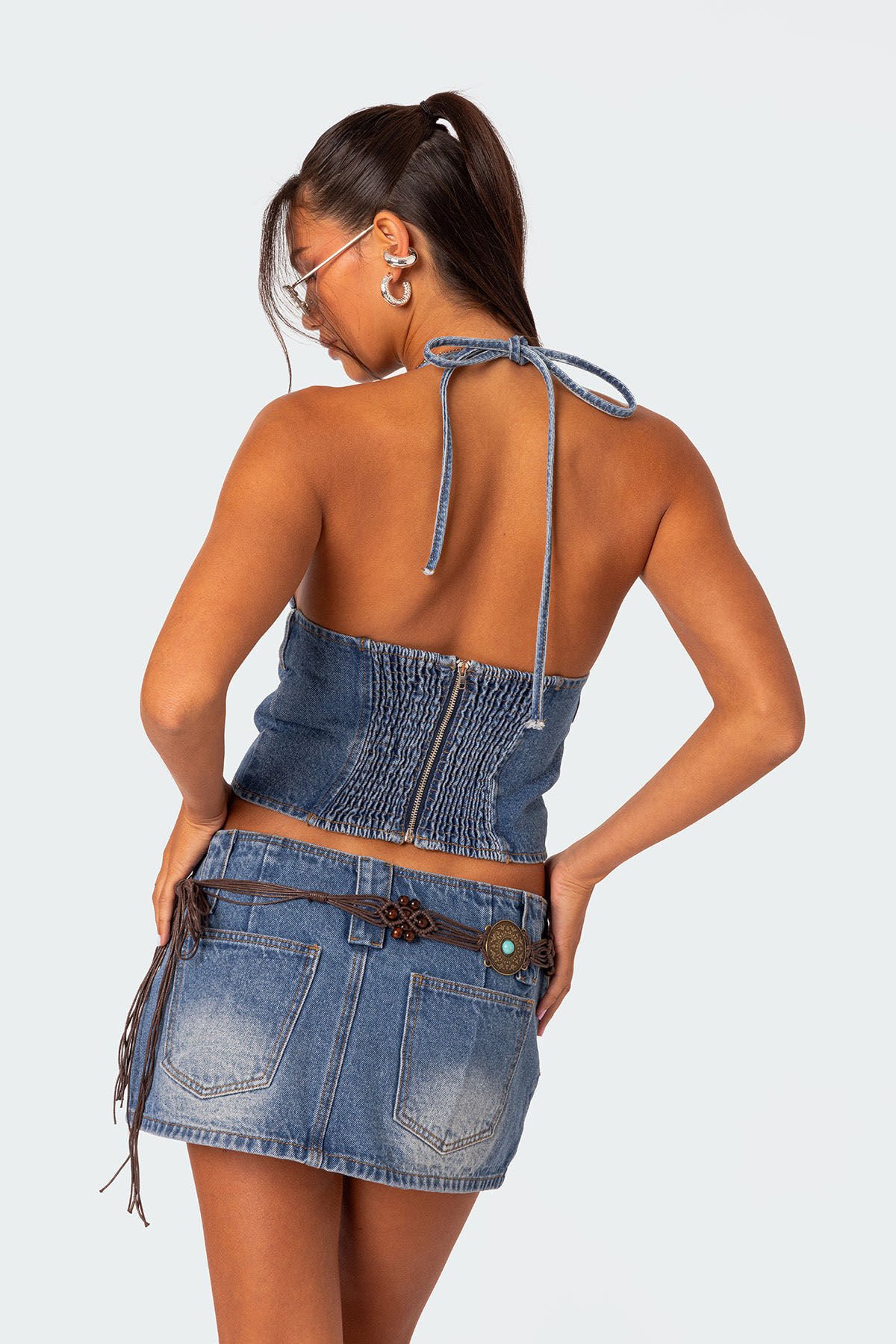 Edikted Wanona Denim Halter Top | Pacsun