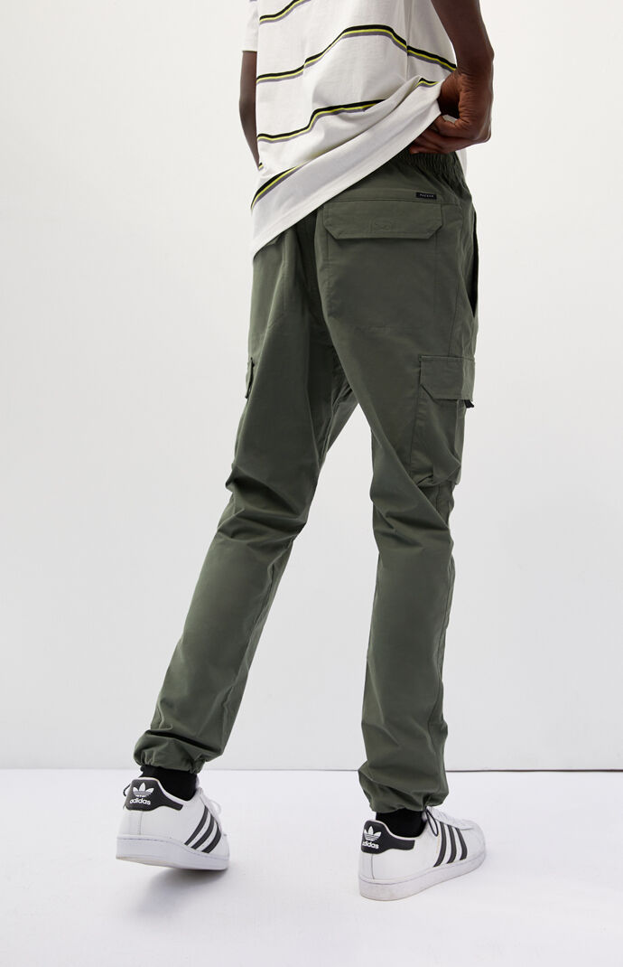 Utility Army Green Nylon Slim Cargo Pants