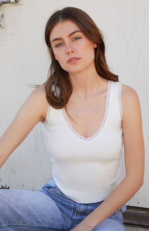 White Ronnie Lace Trim Tank Top image number 2