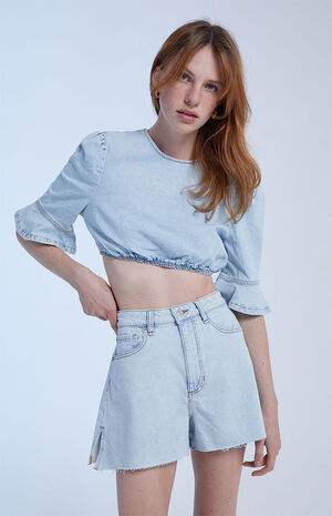 High Rise Denim Boyfriend Shorts image number 1