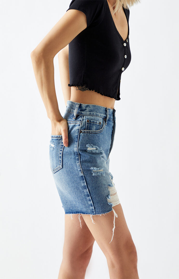 Medium Blue High Waisted Denim Boy Shorts