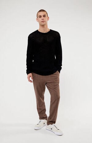 Black Crochet Crew Neck Sweater image number 4