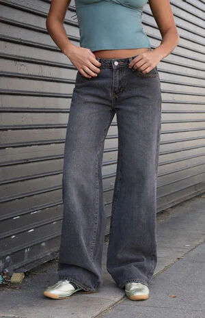 Washed Black Low Rise Straight Leg Jeans image number 1