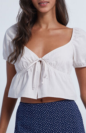 Tie Front Babydoll Crop Top image number 2
