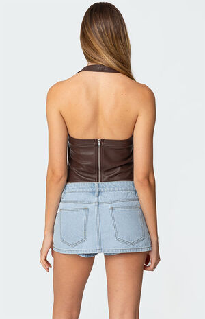 Draped Faux Leather Halter Top image number 5