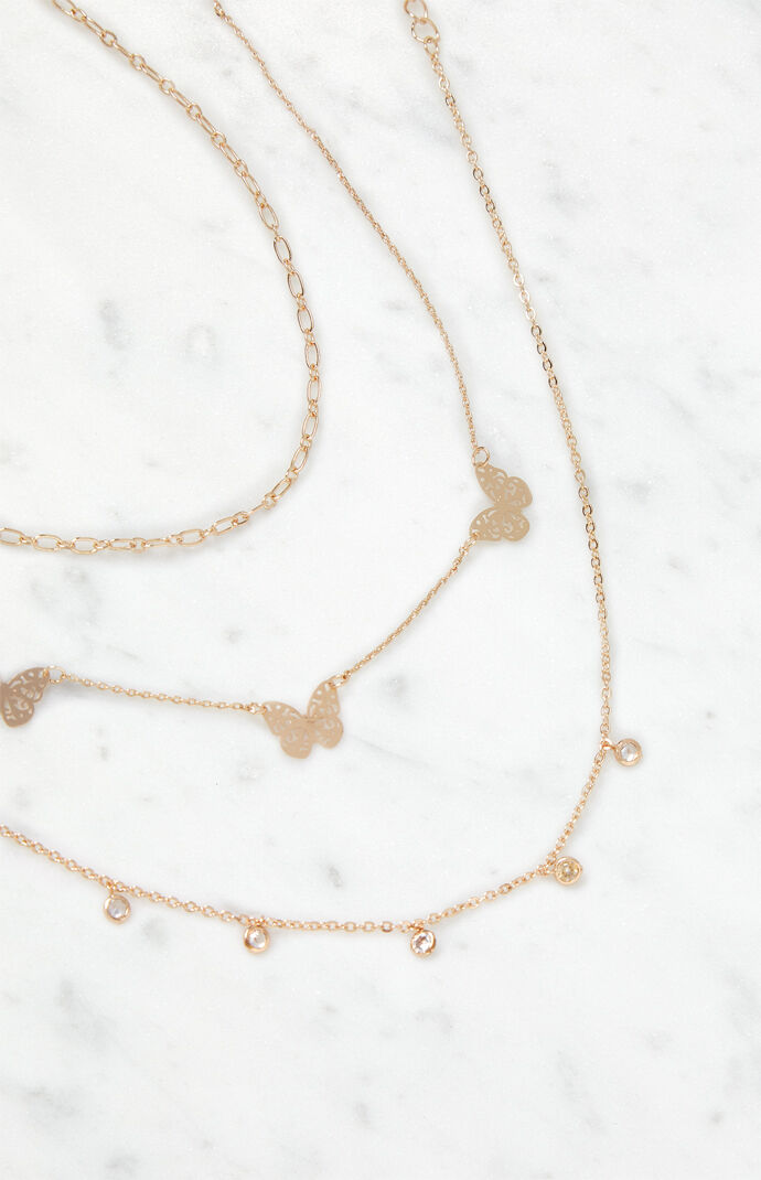 Three Pack Butterfly Chain Necklaces