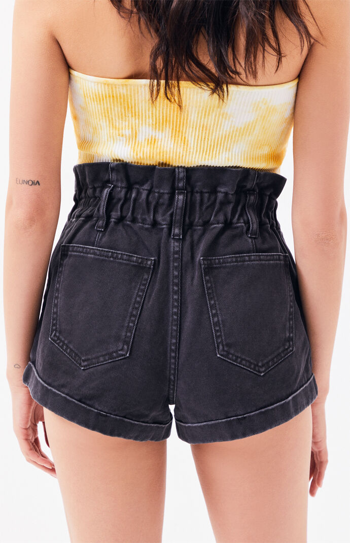 high waisted black paperbag shorts