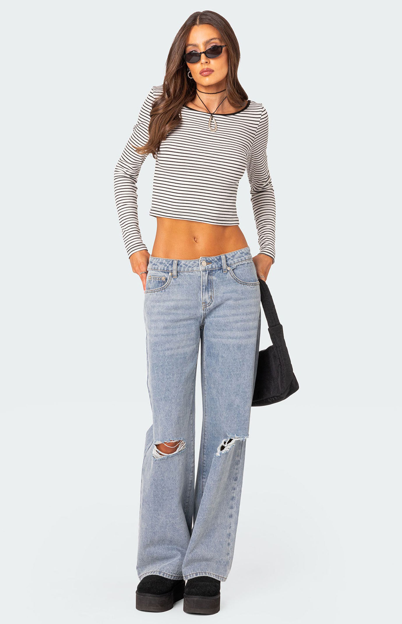 Edikted Debbie Distressed Low Rise Baggy Jeans