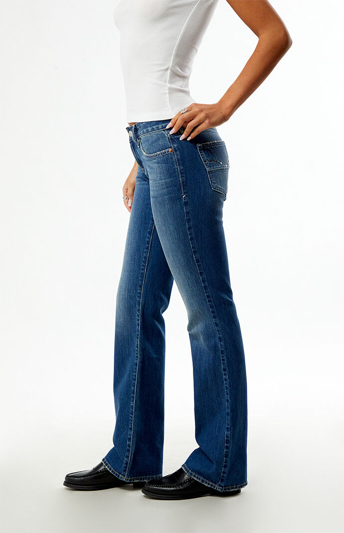 Pacsun Jade Low Rise Bootcut Jeans Pocket Studs Dark Blue