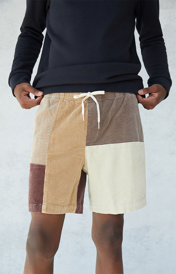 Cream Patchwork Corduroy Volley Shorts