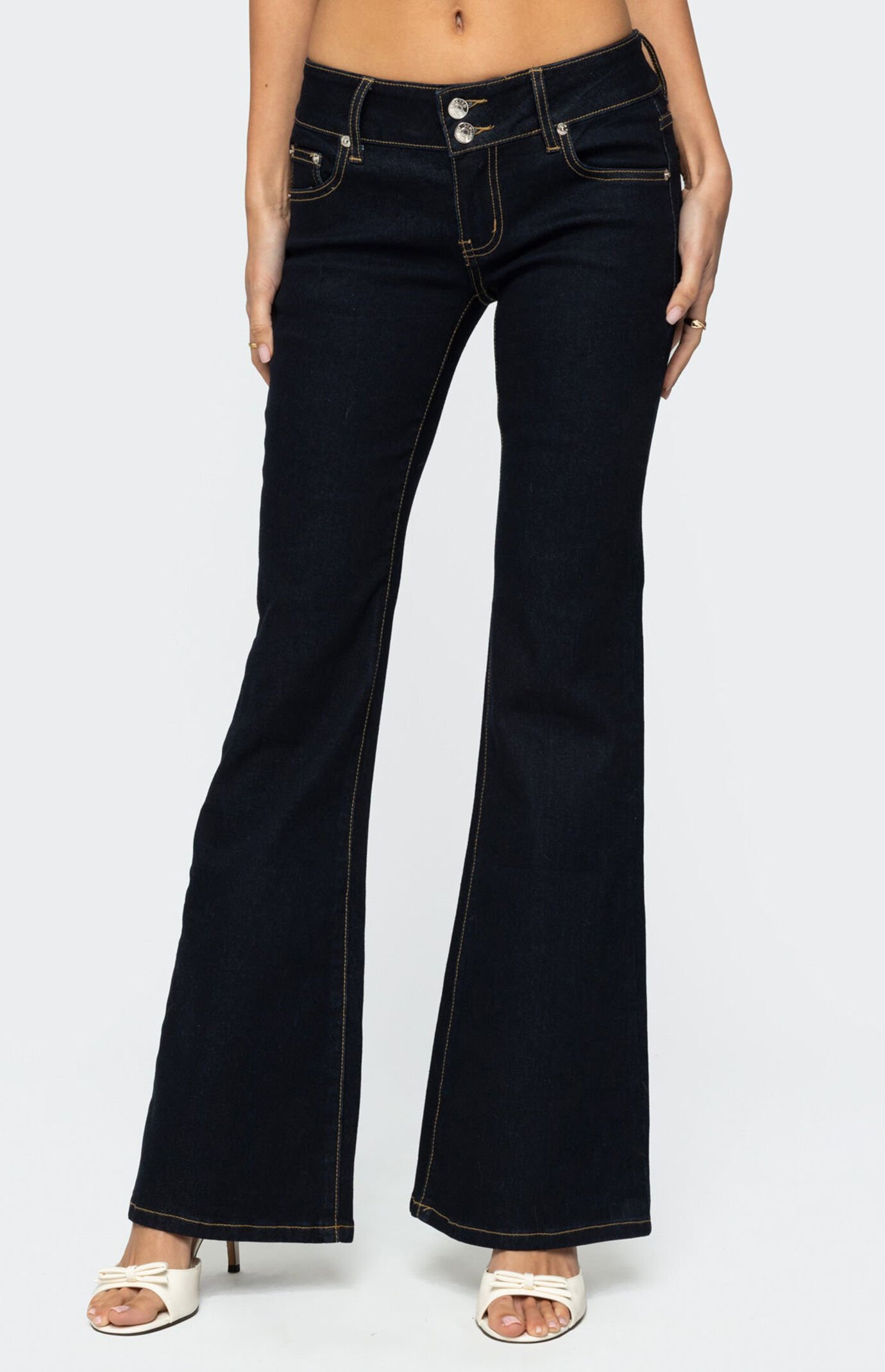 【PORTERNA】Nudic Low Flared Jeans flame low rise slim flared leg jeans - Metro Blue - Medium